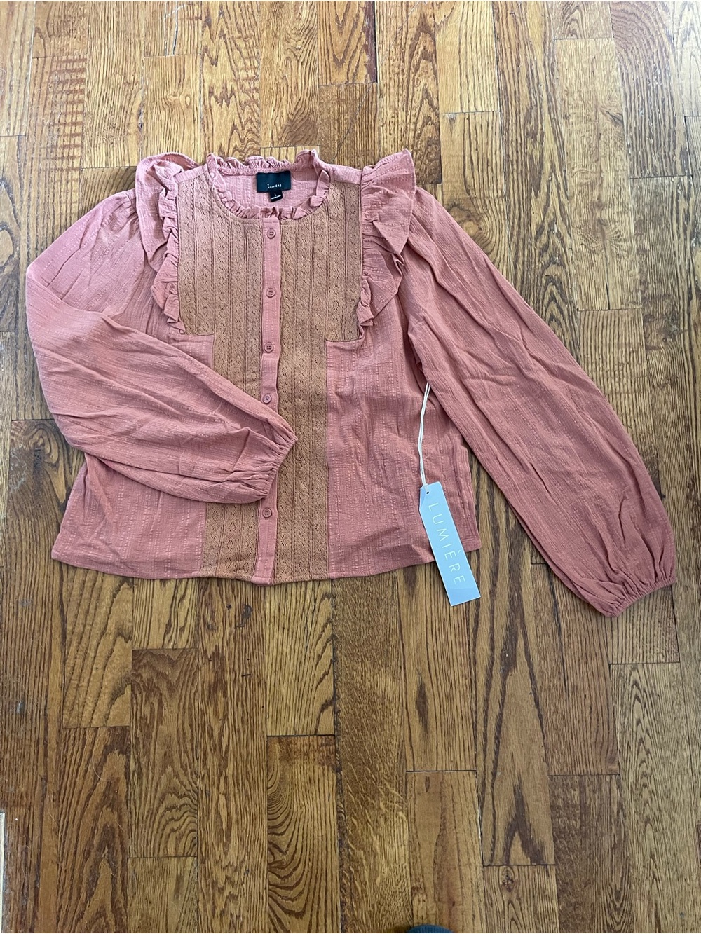 NWT Lumiere Rosewood Ruffle Button-Front Blouse - Size Large